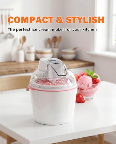 Coepuske Ice Cream Maker, 1.6 Quarts Ice Cream, Gelato, Sorbet, Milkshakes, Frozen Yogurt Machine for Home, Ice Cream Double Insulated Machine with LCD Screen and Timer, Easy to Clean and Quick