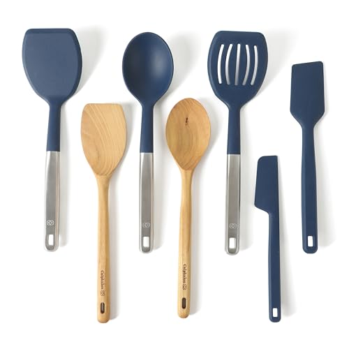 Calphalon Prime 7-Piece Silicone and Teak Wood Kitchen Tool Set, Stainless Steel Kitchen Utensil