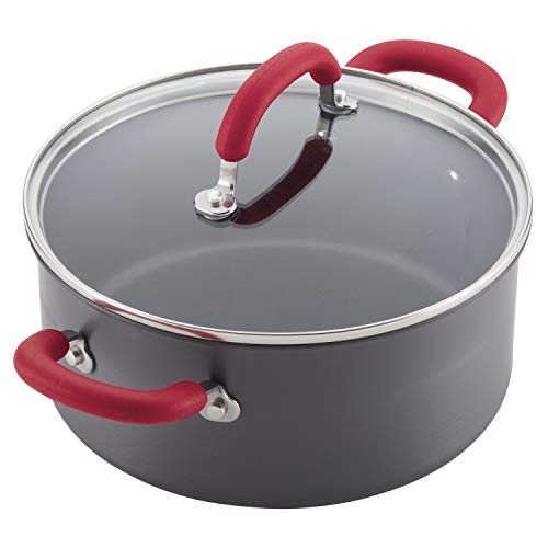 Rachael Ray Create Delicious Hard Anodized Nonstick Cookware Pots and Pans Set, 11 Piece, Red Handles