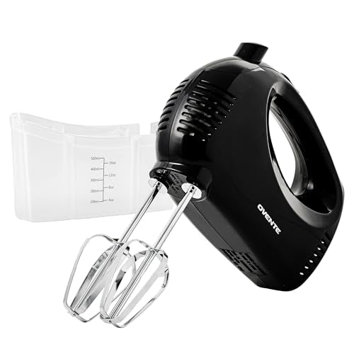 OVENTE 5-Speed Corded Electric Hand Mixer with Stainless Steel Whisks, Compact Portable Design with Snap-On Storage Case,150W Lightweight Handheld Mixer for Baking & Cooking, Black HM151B