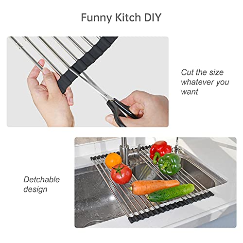 ARAINY Large Telescopic Drain Rack Roll Up Rack Heat-Resistant Dish Drainer Kitchen Sink Rack Over the Sink Dish Drying Rack Stainless Steel Dish Rack (18 Tube 21.25''x12.79'')