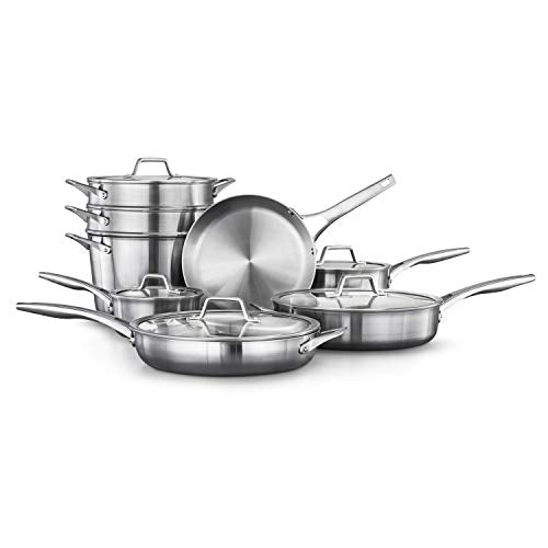 Calphalon 3-Ply Stainless Steel Cookware Set 13 Piece Includes Frying Pans, Pots and Pans Set, Induction, Metal Utensil