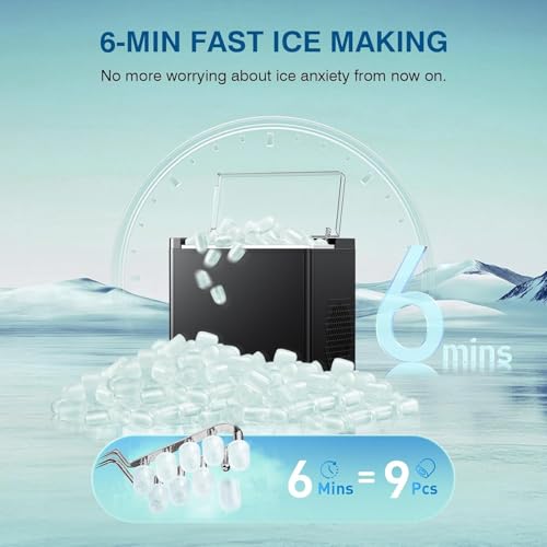 Countertop Ice Makers Machine, Portable Ice Machine Producing 9 Ice Cubes Within 6 Mins, Bullet Ice Available in Two Sizes(S/L), Compact Mini Ice Maker Appliance for Home Kitchen Camping (Comet)