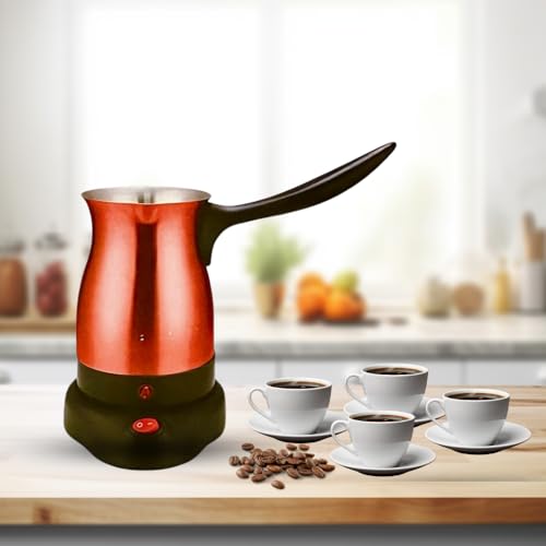 Aleppo Cuisine Electric Turkish Coffee Maker Kettle Pot Stainless Steel Cool Touch Handle Travel Size, Fast Boil & Keeps Water Boiling for Arabic & Greek Coffee, Tea 0.3L (RED)