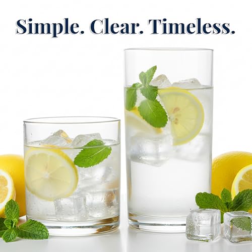 US Acrylic Classic Clear Plastic Reusable Drinking Glasses (Set of 8) 12oz Rocks & 16oz Water Cups | BPA-Free Tumblers, Made in USA | Top-Rack Dishwasher Safe