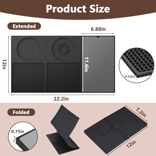 Dreamtop Bar Mat for Countertop - 3-Layer Multifunctional Foldable Silicone Cocktail Mat with Cutting Board, 22'' x 12'' Drying Mats, Bar Accessories for Home Bar Outdoor Picnic Camping Travel