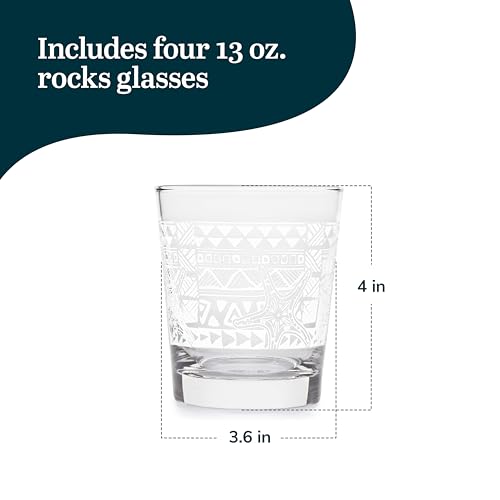 Libbey Tiki Rocks Glasses Set, Vintage-style Glassware Drinking Glasses Set of 4, Exotic, Dishwasher Safe Glasses for Backyard Luau or Pool Party