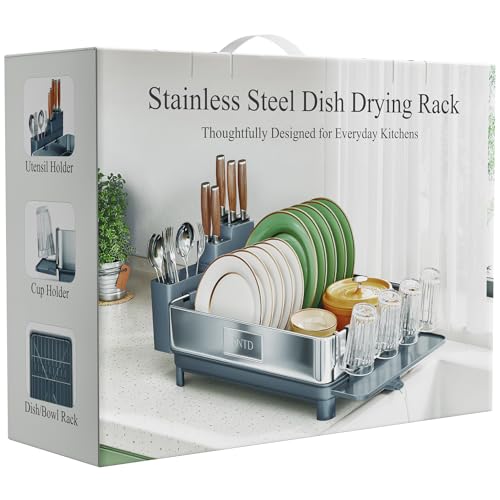 SNTD 304 Stainless Steel Dish Drying Rack for Small Kitchen Counter, Grey