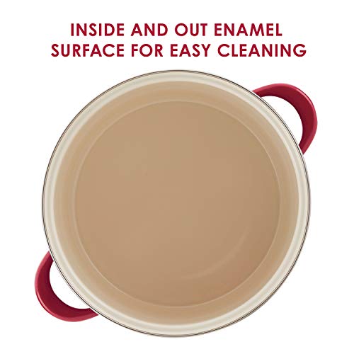 Rachael Ray Create Delicious Large Enamel on Steel Induction 12 Qt Stock Pot with Lid, Red Shimmer