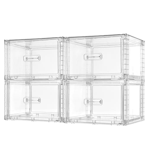 Vtopmart 4 Pack Clear Stackable Storage Drawers 15QT, Easily Assemble Closet Organizers,Plastic Storage Bins for Bathroom,Cabinet,Kitchen Pantry,Under Sink Organization(Medium)