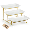 LAUCHUH 3 Tier Serving Tray, Porcelain Serving Platter Tier Serving Stand with Collapsible Sturdier Rack, Serving Trays and Platters Dessert Party Display Set for Father's Day, Gold, 12 Inch