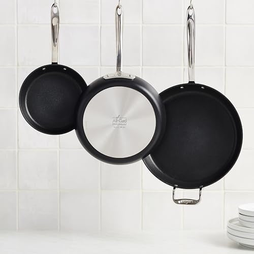 All-Clad Hard Anodized Essentials Nonstick Fry Pan 3 Piece Set, 8", 10" & 12" Induction, Oven Safe 500F, Kitchen Frying Pans, Skillets, Ergonomic Handle, Premium Cookware, Dishwasher Safe, Black