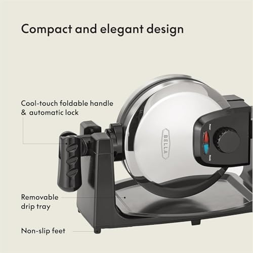 bella Classic Rotating Belgian Waffle Maker with Nonstick Plates, Removable Drip Tray, Adjustable Browning Control and Cool Touch Handles, Stainless Steel