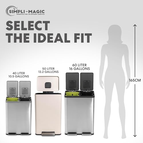 Simpli-Magic 50 Liter / 13.2 Gallon Soft-Close, Smudge Resistant Trash Can with Foot Pedal and Built in Filter- White Color