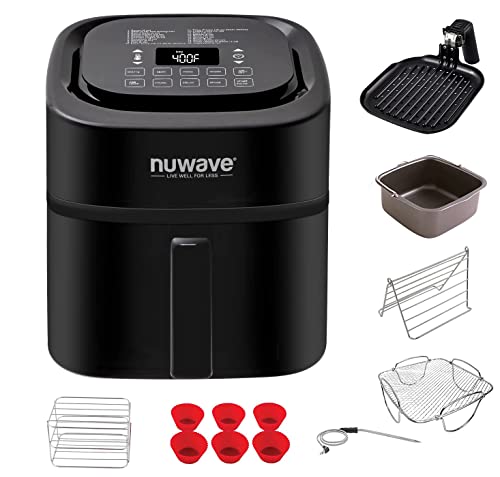 Nuwave Brio 6-Quart Healthy Digital Smart Air Fryer with Probe One-Touch Digital Controls, Advanced Cooking
