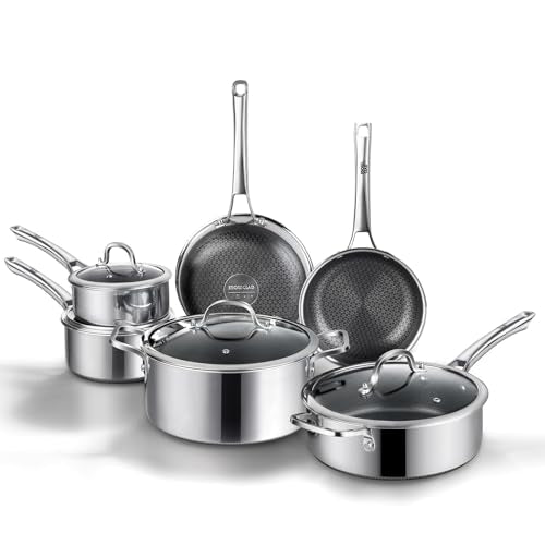Non Stick Frying Pan Set, 10 Pcs Nonstick Hybrid Skillets and Saucier Pans Set, PFOA Free Kitchen