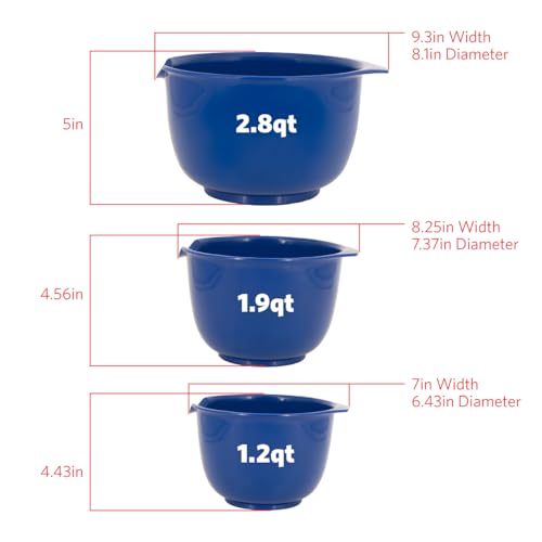 Glad Mixing Bowls with Pour Spout, Set of 3 Nesting Design Saves Space Non-Slip, BPA Free, Dishwasher Safe Plastic Kitchen Cooking and Baking Supplies, Blue