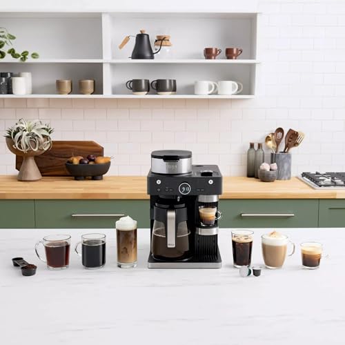 Ninja (Refurbished CFN601 Espresso & Coffee Barista System, Single-Serve Coffee & Compatible with Nespresso Capsule, 12-Cup Carafe, Built-in Frother, Cappuccino & Latte Maker (Renewed)