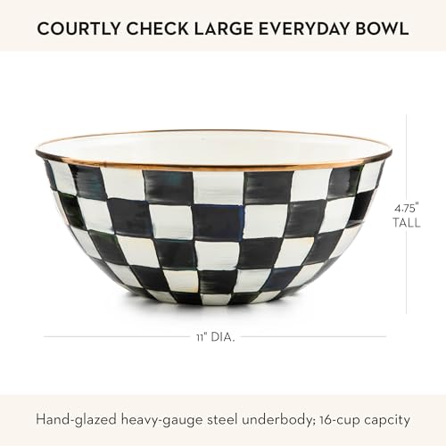 MACKENZIE-CHILDS Enamel Everyday Bowl, Serving Bowl for Entertaining, Large, Black-and-White Courtly Check, Set of 1