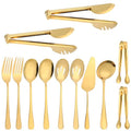 12Pcs Gold Serving Utensils Set, Stainless Steel Serving Utensils Set includes Serving Spoon, Serving Solted Spoons, Fork, Sugar Tongs, Food Tongs, Cake Spatula, Soup Spoon for Parties, Buffet
