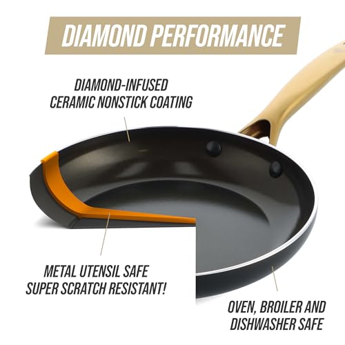 Blue Diamond Gold 12 Piece Cookware Set, PFAS-Free Ceramic Nonstick Pots & Pans, Induction Ready for All Cooktops, Kitchen Serving Utensils, Dishwasher Safe, Black