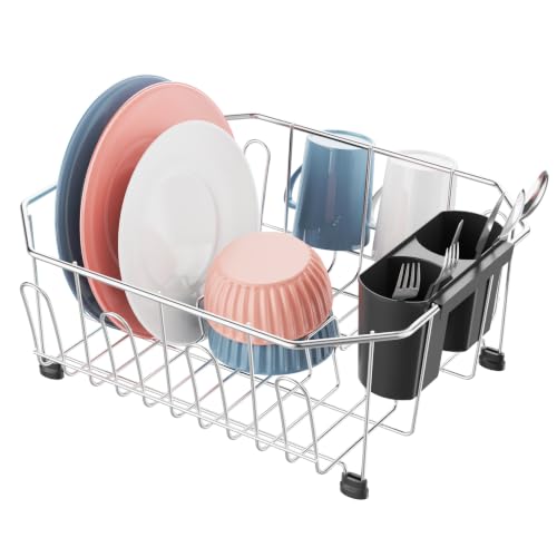 iSPECLE Small in Sink Dish Drying Rack - Stainless Steel Compact Inside Sink Dish Drainer for RV Apartment Kitchen, Rust Resistant, 11.6" W x 13.4" L, Silver