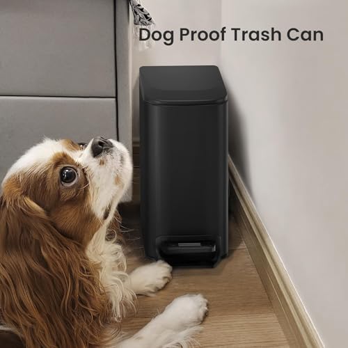 Cesun Small Bathroom Trash Can with Lid Soft Close, Step Pedal, 6 Liter / 1.6 Gallon Stainless Steel Garbage Can with Removable Inner Bucket, Anti-Fingerprint Finish (Matt Black)