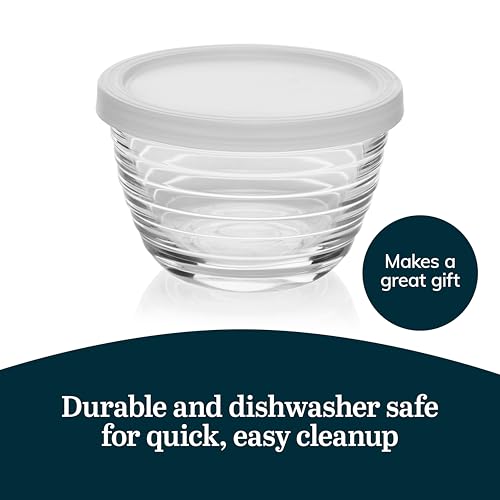 Libbey Small Glass Prep Bowls with Lids, Set of 8, 6.25 oz Small Bowls- Ideal for Leftovers, Meal Prep & Dips, Durable & Dishwasher Safe