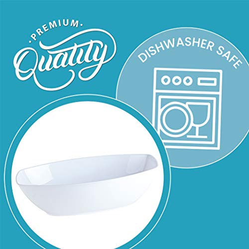 PLASTICPRO Disposable Oval Serving Bowls, Party Snack or Salad Bowl, 72-Ounce, Plastic (4, WHITE BOWLS)