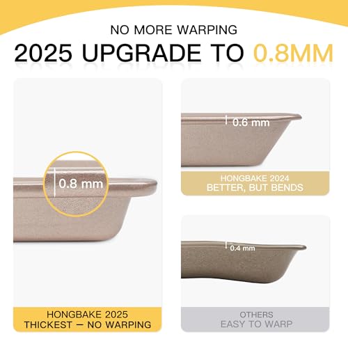 HONGBAKE Baking Sheet Pan Set of 3, Cookie Sheets for Oven, Nonstick Half/Quarter/Jelly Roll Pans with Diamond Texture Pattern, 0.8mm Thick Heavy Duty Cookie Tray, Champagne Gold