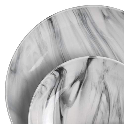 Elama Fine Marble 16 Piece Stoneware Dinnerware Set in Black and White