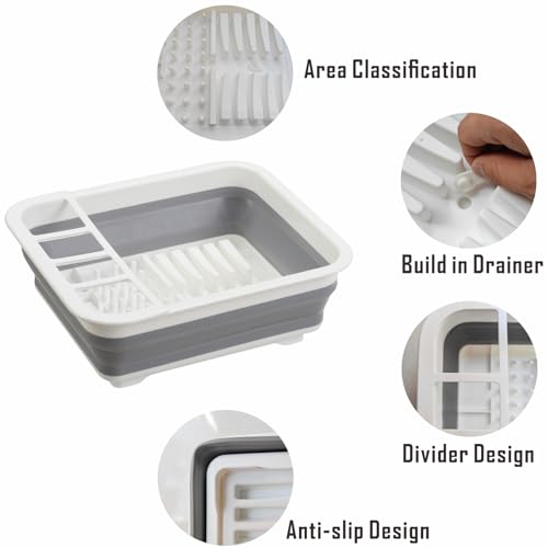 Collapsible Dish Drying Rack, Foldable Dinnerware Drainer Organizer for Storage Kitchen Counter RV Accessories Portable Rack Holders for Dishes Plates and Cups Camping Travelling Space Saver Essential