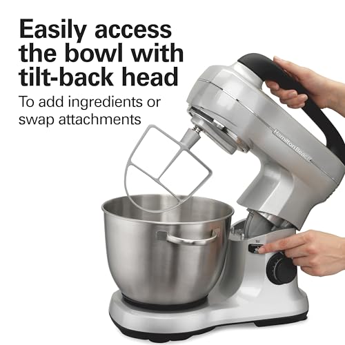 Hamilton Beach Stand Mixer with 4 Quart Stainless Steel Bowl, 7 Speeds, 300 Watt Motor, Silver, R63392 (Renewed)