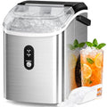 Nugget Countertop Ice Maker with Soft Chewable Ice, 35Lbs/24H, Pebble Portable Ice Machine with Ice Scoop, Self-Cleaning, One-Click Operation, for Kitchen,Office Stainless Steel Silver