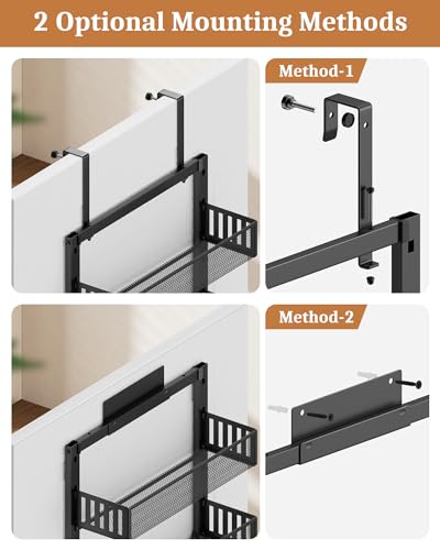 POKIPO 8-Tier Over the Door Pantry Organizer, Large Metal Door Spice Rack with Adjustable Basket, 2 in 1 Wall Mount or Hanging Heavy-Duty Pantry Door Storage Shelf for Kitchen and Bathroom, Black