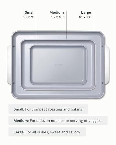 Caraway Non-Stick Ceramic Baking Sheet Trio - Naturally Slick Ceramic Coating - Non-Toxic, PTFE & PFOA Free - 18 x 13" Large, 15 x 10" Medium, & 9" x 13" Small - Cream