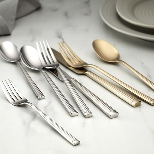 Oneida Silverware Set, Robyn 20-Piece Flatware Set, Service For 4, 18/0 Stainless Steel, Dishwasher Safe, Kitchen Cutlery Sets, Kitchen Utensils Sets, Knives Spoons And Forks, Home (Silver, 20 Pieces)