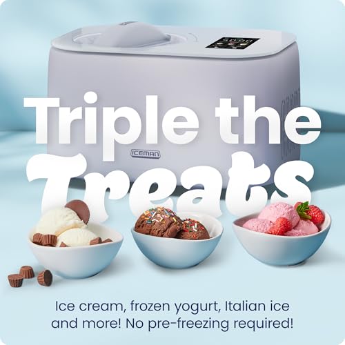 Iceman by Chefman Trio Ice Cream Maker | No Pre-Freezing with Built-In Compressor | for Ice Cream, Froyo, Sorbet, Sherbet, Italian Ice, Frozen Yogurt & More | (2) 20oz Containers & Lids