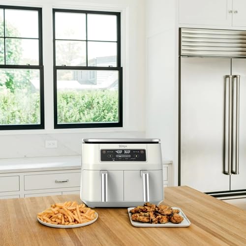 Ninja Foodi 4-in-1 8-qt. 2-Basket Air Fryer with DualZone Technology, 4 Functions, Smart Finish, Roast, Air Fry, Reheats, & Dehydrates, White, DZ100WH (Renewed)