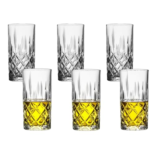 USNUANNU 6-Piece Crystal Highball and Collins Glasses Drinking Set – 15 oz Large Capacity, Elegant Crystal Glassware, Perfect for Multipurpose Use with Water, Coffee, Beer, Cocktails, and More