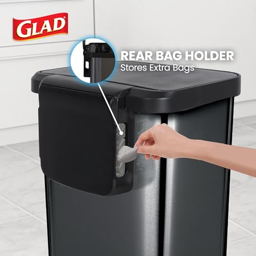 Glad 20 Gallon Stainless Steel Trash Can with Clorox Odor Protection | Large Metal Kitchen Garbage Bin with Soft Close Lid, Garbage Bag Rings, Step On Foot Pedal and Waste Bag Roll Holder, Pewter