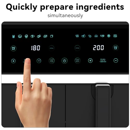 REABELL 4QT+4QT Dual Basket Air Fryer - Digital Touchscreen, Smart Sync Finish,Auto Shutoff, 2 Independent Nonstick Dishwasher-Safe Frying Baskets - 8 Quart Digital Double Air Fryer