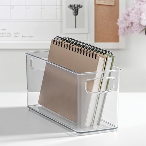 iDesign Slim Clear Plastic Stackable Storage Bin, Tall Narrow, 4-Pack