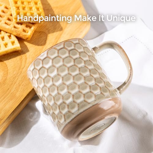 GBhome Large Coffee Mugs Set of 4, 16oz Handmade Stoneware Coffee Mugs Set with Large Handle for Cappuccino/Latte/Tea/Hot Cocoa, Dishwasher & Microwave Safe-Pale khaki