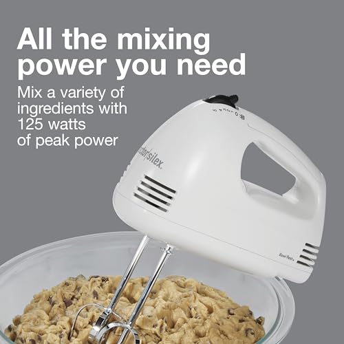 Proctor Silex Easy Mix 5-Speed Electric Hand Mixer with Bowl Rest, Compact and Lightweight, 100 Watts of Peak Power, White (62515PS)