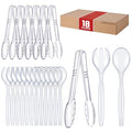 Mwellewm 18Pcs Serving Utensils, 10'' Plastic Serving Utensils Set, Large Disposable Serving Spoons for Buffet, Tongs for Serving Food, Party Supplies for Salad Soup Noodles Dinner Catering(Clear)