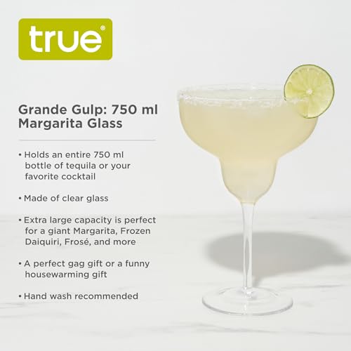 True Grande Gulp Margarita Glass, Giant Stemmed Cocktail Glasses, Perfect for Birthday, Anniversary, Bachelor, Bachelorette, Beach, Outdoor Party, Drinkware, 25 oz (750 ml), Set of 1