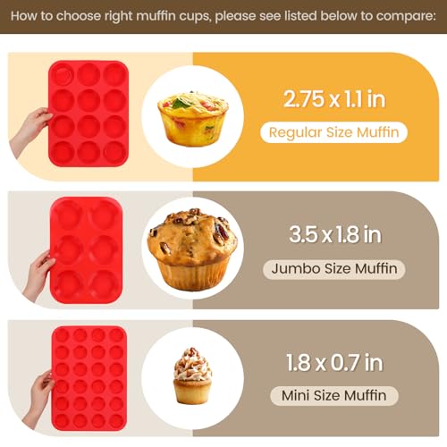 CAKETIME 12 Cups Silicone Muffin Pan - Nonstick Cupcake Pan 1 Pack Regular Size Silicone Mold for Baking