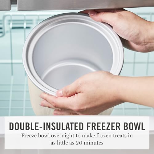 Martha Stewart Ice Cream Maker, 2 Quart Double-Insulated Freezer Bowl, Sorbet & Frozen Yogurt, Ready in 20 Minutes, Mix-Ins Chute, Easy to Clean, Linen Cream