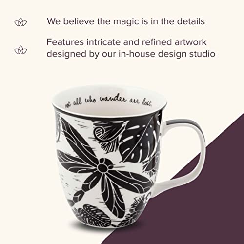 Karma Gifts 14 oz Black and White Boho Mug Dragonfly - Cute Coffee and Tea Mug - Ceramic Coffee Mugs for Women and Men